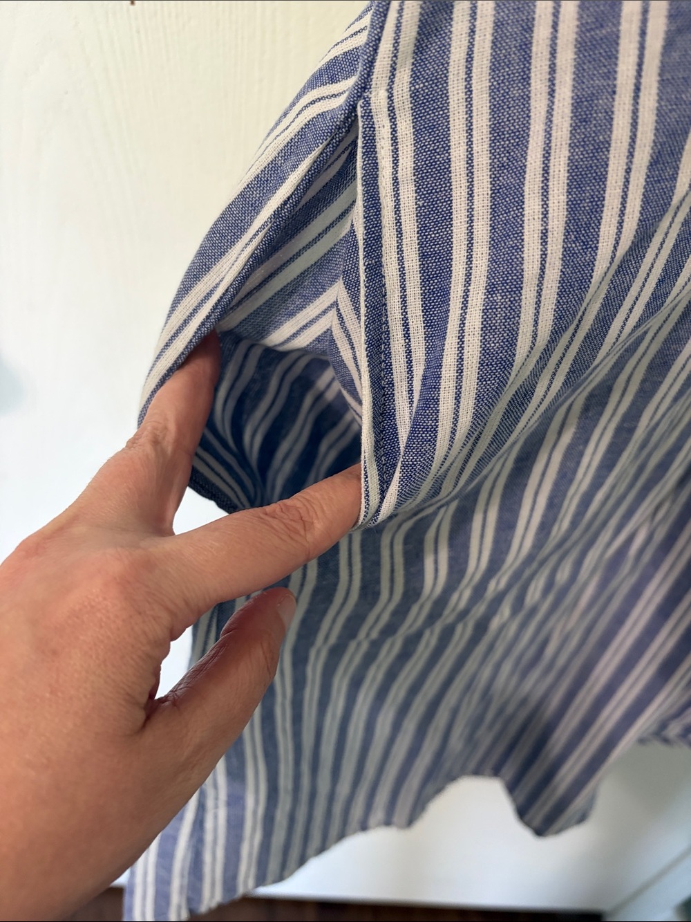 J Gee Blue White Stripe Tunic Button Dress Tie Sleeves Sz Medium Coastal Casual - Picture 4 of 7